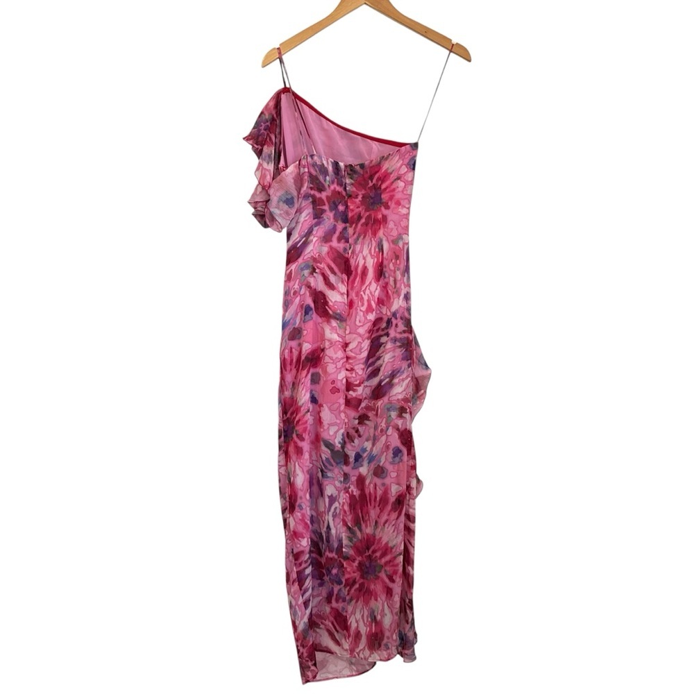 Zara Womens Asymmetrical Ruffled Printed Midi Dress XS Pink Lined One Shoulder - Picture 3 of 10